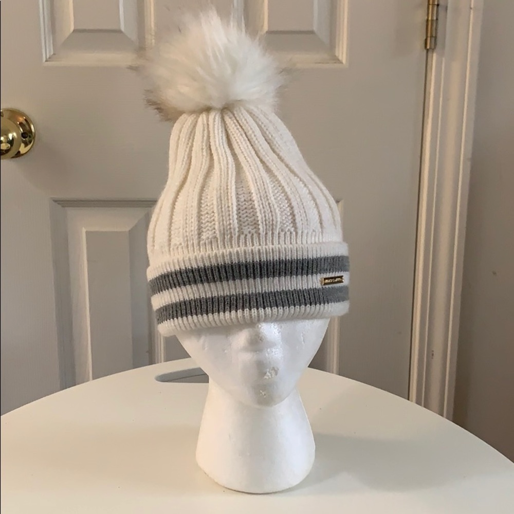Vince Camuto Cream Puff Hat with Gray Stripes